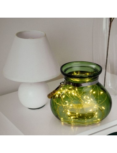 Lotti Vaso Vetro Verde Jade Ø15xH12,5cm 40 MicroLED Bianco Caldo - Decorazioni casa
